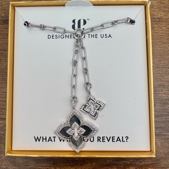 Bomb Party Jewelry - BP Gem Society Opaline Bloom Necklace - Grey Mother of Pearl